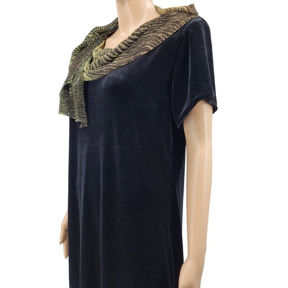 Another Thyme Elegant Black Velvet Dress With Gold Metallic Scarf Women's 14 - Picture 1 of 8